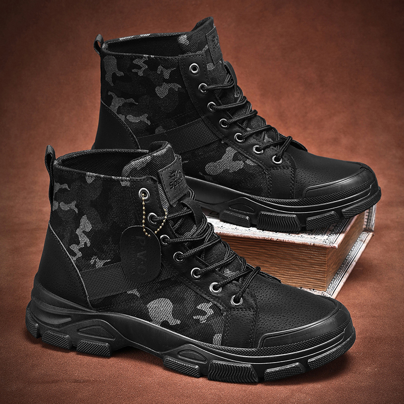 Guipure Lace Panel - Men's Camouflage High-Top Combat Boots 3