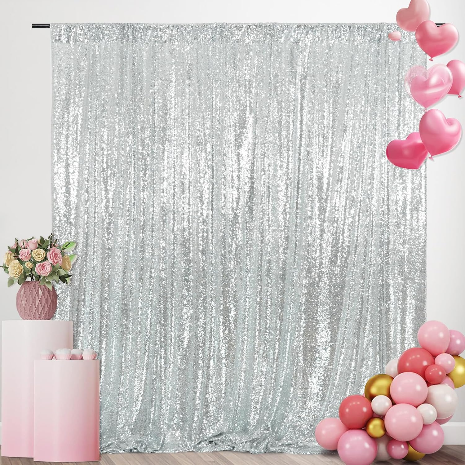 Silver Sequin Backdrop Curtain - Sequin Fabric Panel ulasan dan harga