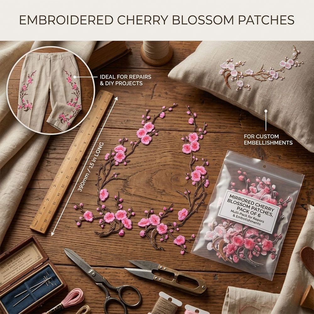 DIY Cherry Blossom Iron On Pat - Applique Patch Flower ulasan dan harga