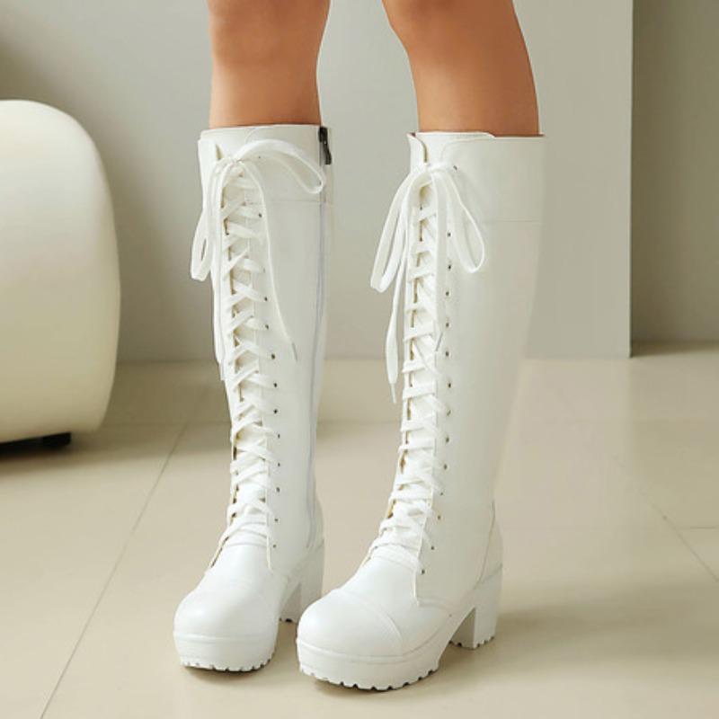 Womens Knee High Lace Up Comba - Guipure Lace Panel ulasan dan harga